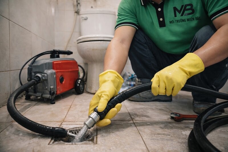 Thông hút cống bằng máy áp suất cao 